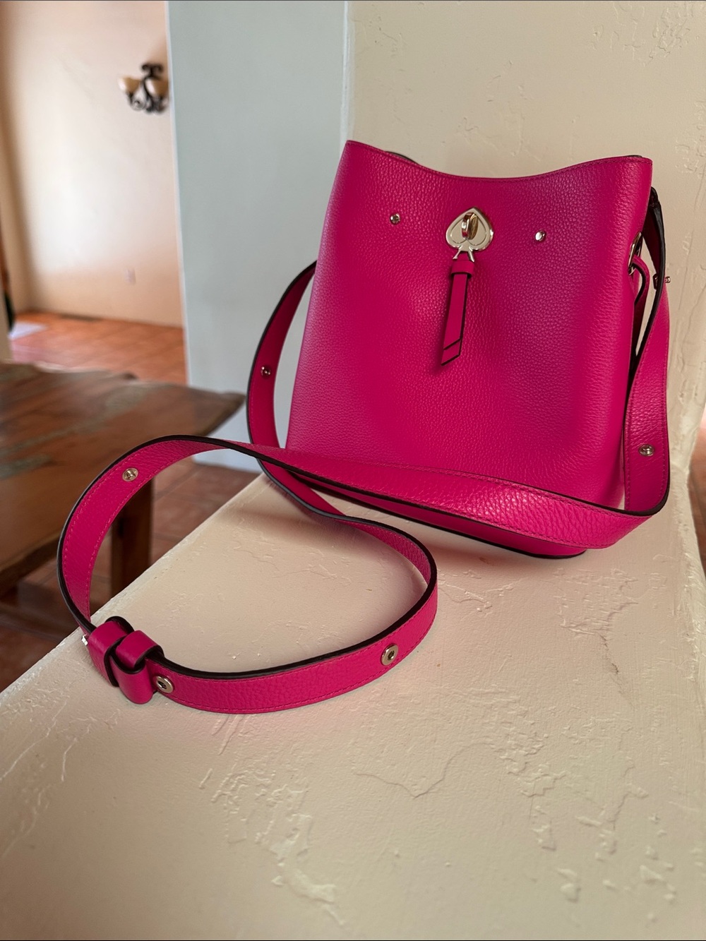 Hot Pink Leather Crossbody Bag with Gold Tone Hardware